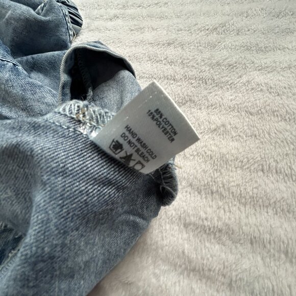 Ces Femme Womens Blue Distressed Demin Jean Jacket Large SharkBite Hem Oversized - Picture 6 of 10